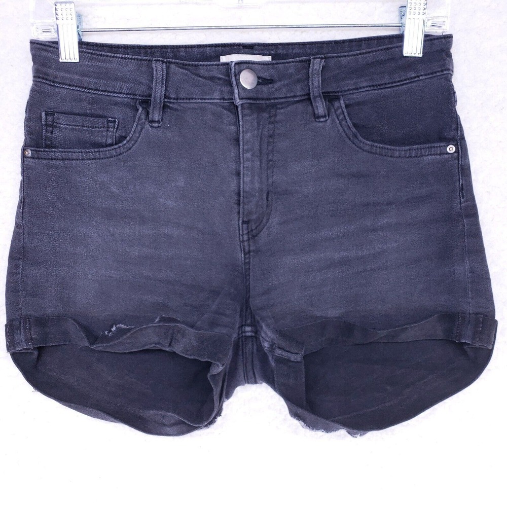 HM Black Rolled Cuff Jean Shorts Womens Size 8 Mid Rise Denim Casual Pants